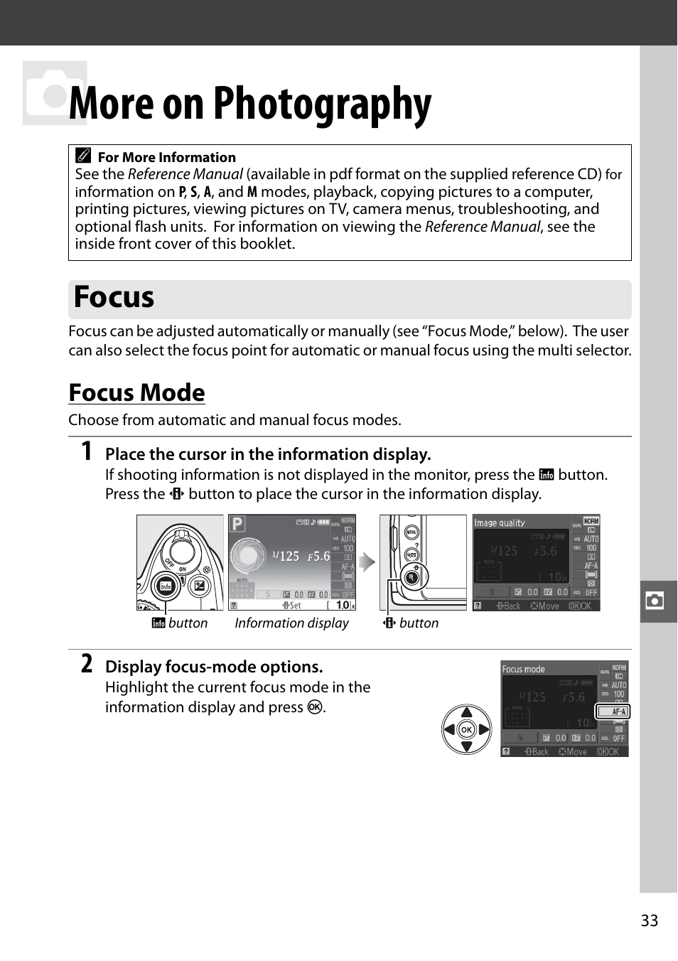 More on photography, Focus, Focus mode | Nikon D3000 User Manual | Page 39 / 68