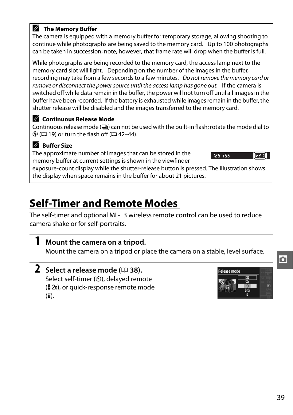 Self-timer and remote modes | Nikon D3000 User Manual | Page 45 / 68