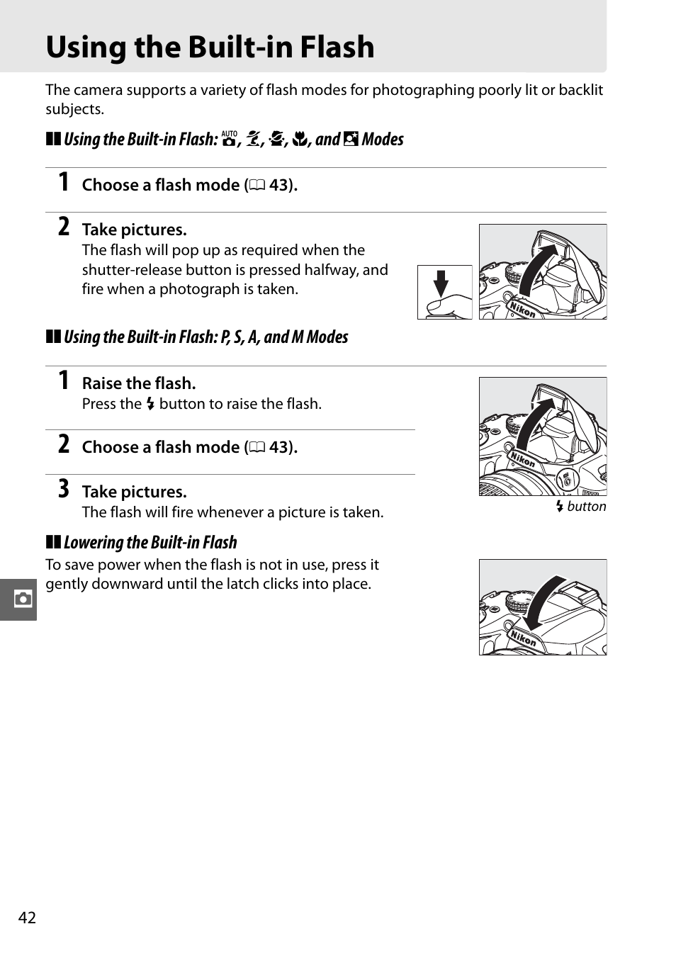Using the built-in flash | Nikon D3000 User Manual | Page 48 / 68