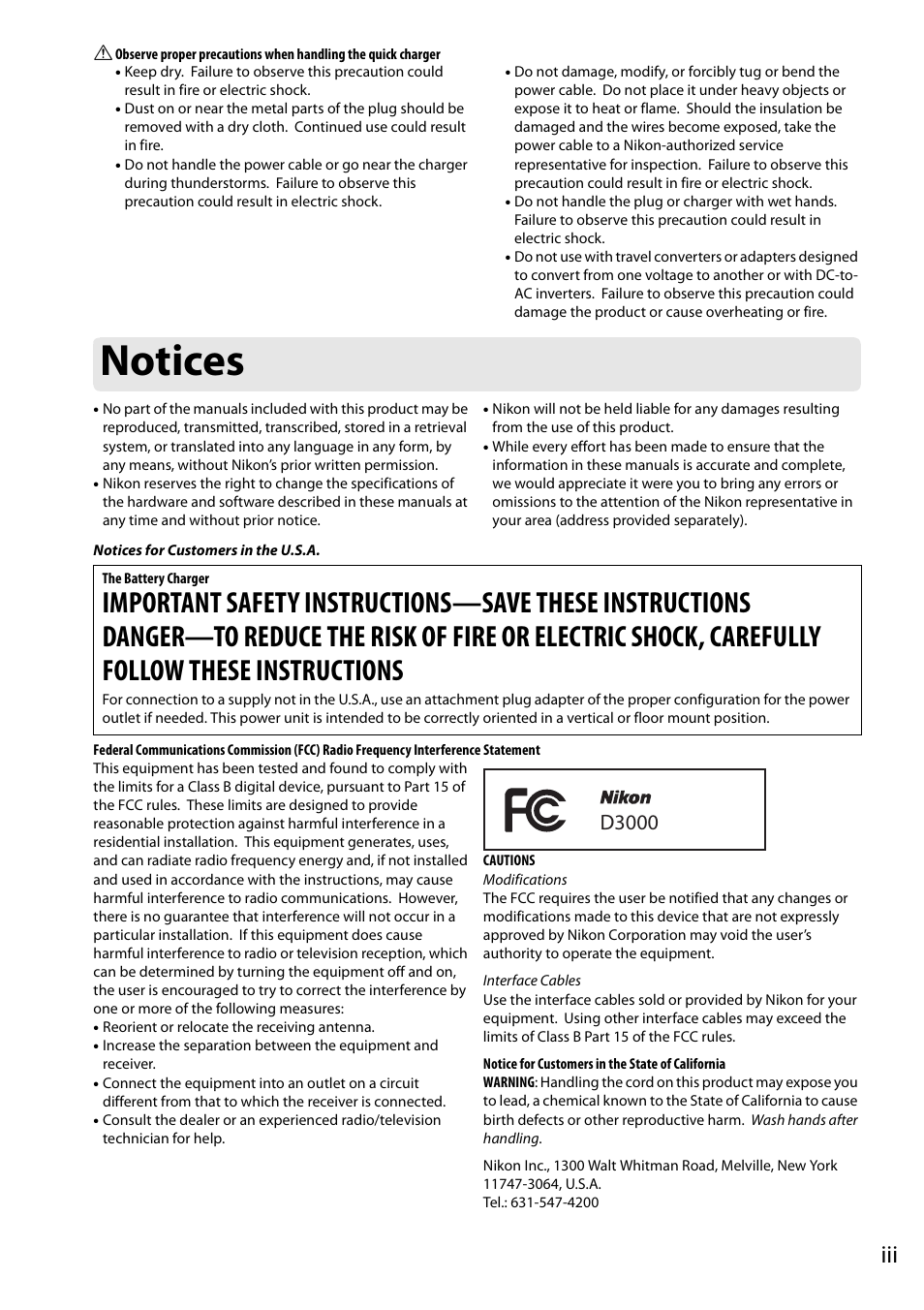 Notices, D3000 | Nikon D3000 User Manual | Page 5 / 68