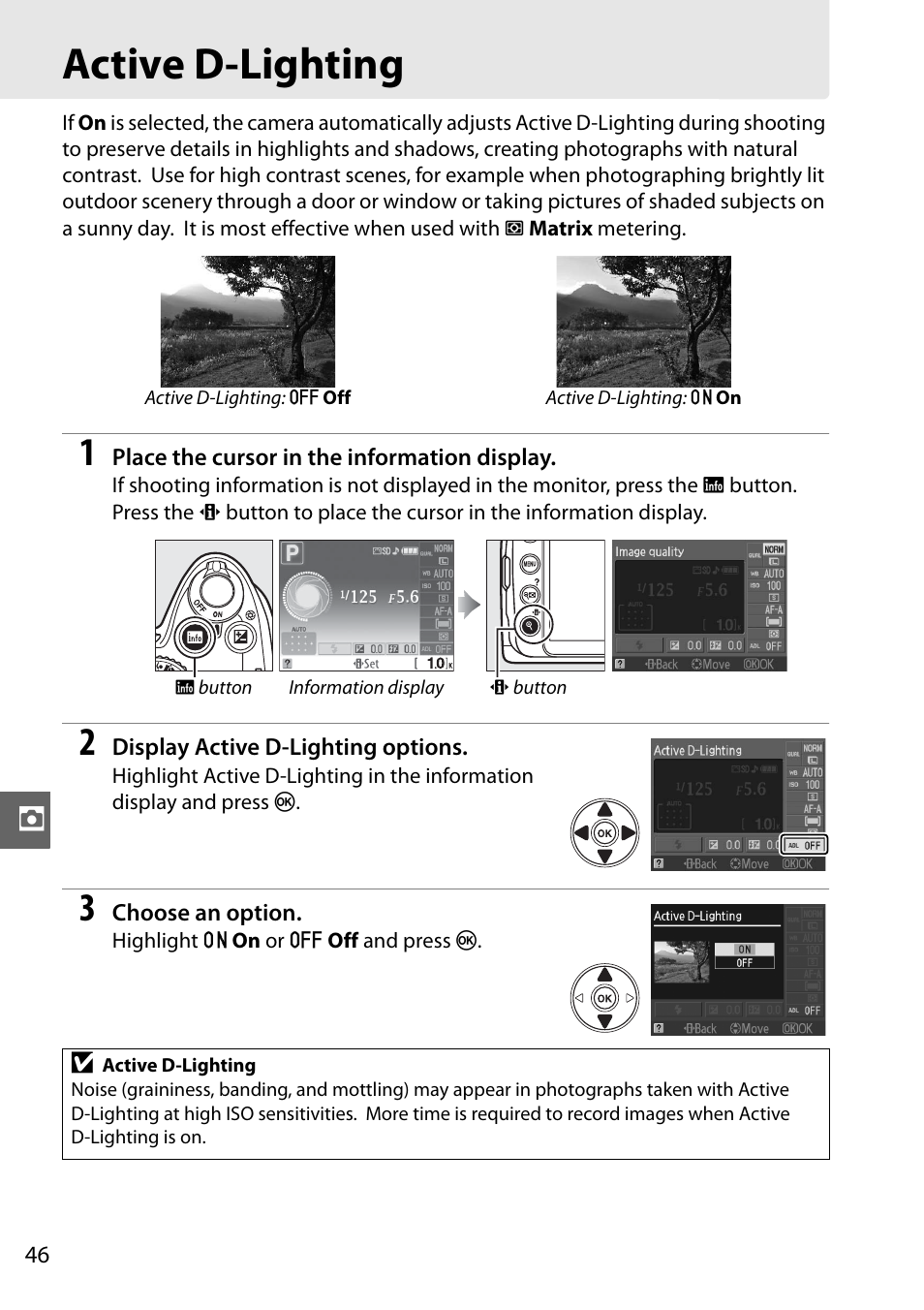 Active d-lighting | Nikon D3000 User Manual | Page 52 / 68