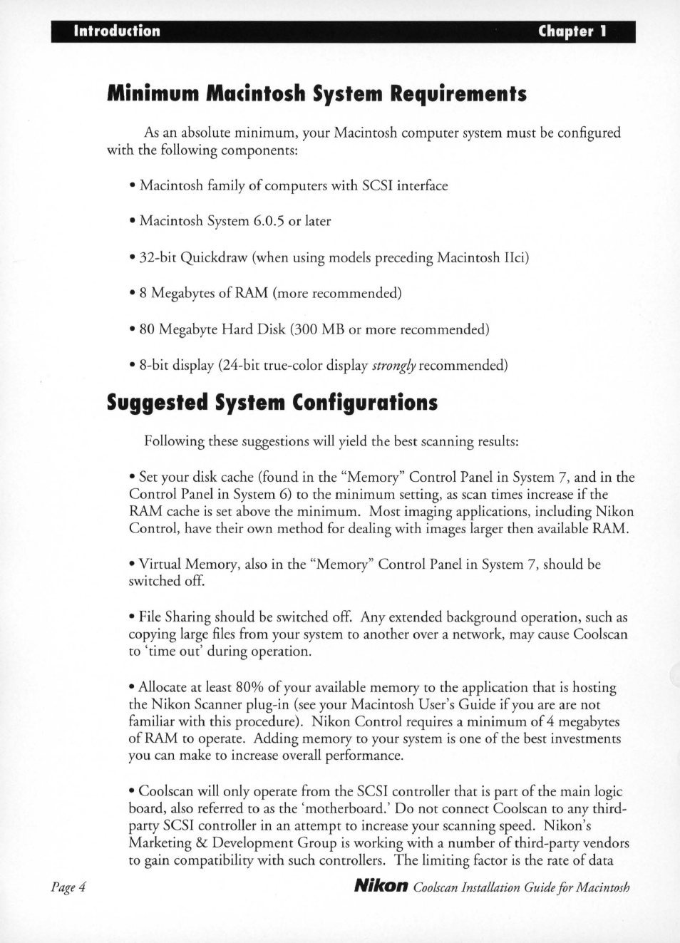 Minimum macintosh system requirements, Suggested system configurations, Nikon | Nikon LS-10 Installation Guide for Macintosh User Manual | Page 11 / 68