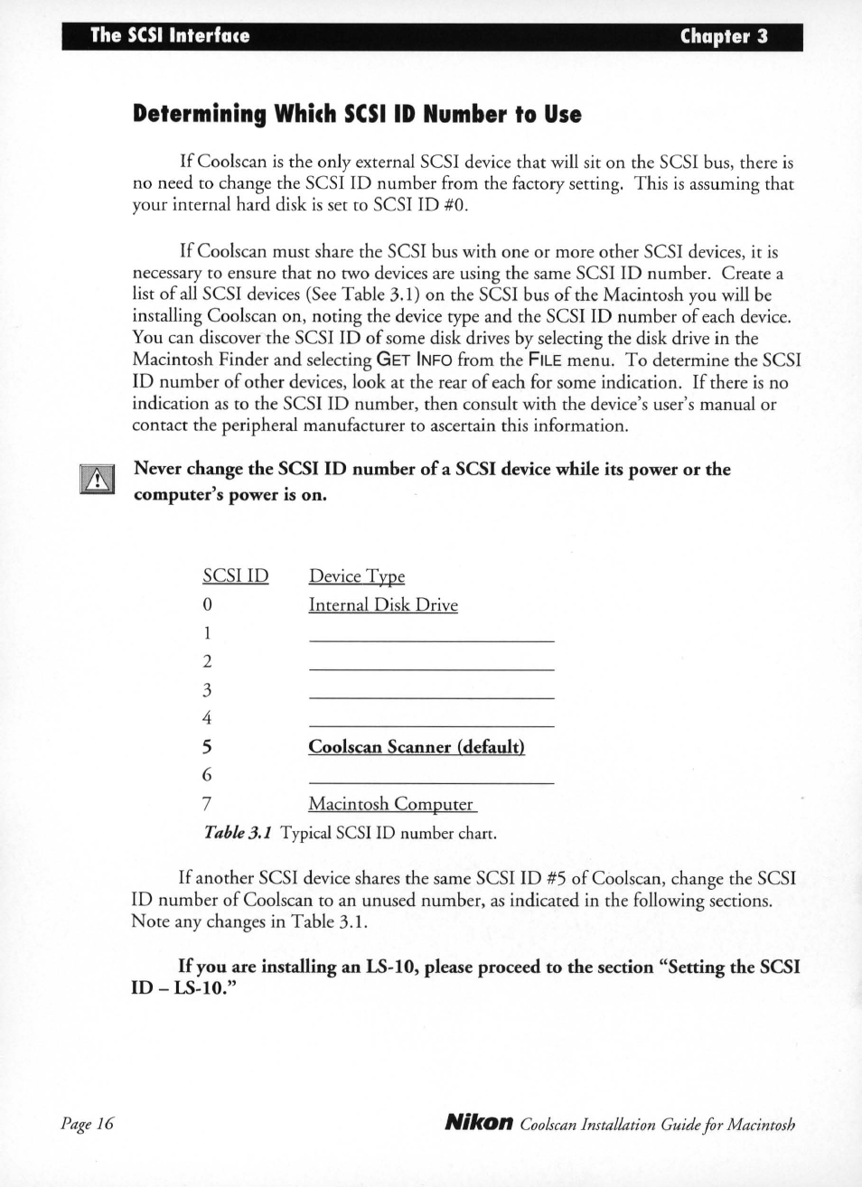 Determining which scsi id number to use | Nikon LS-10 Installation Guide for Macintosh User Manual | Page 23 / 68