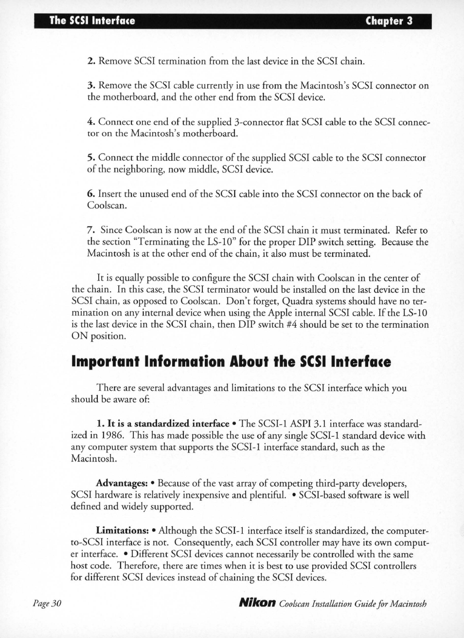 Important information about the scsi interface | Nikon LS-10 Installation Guide for Macintosh User Manual | Page 37 / 68