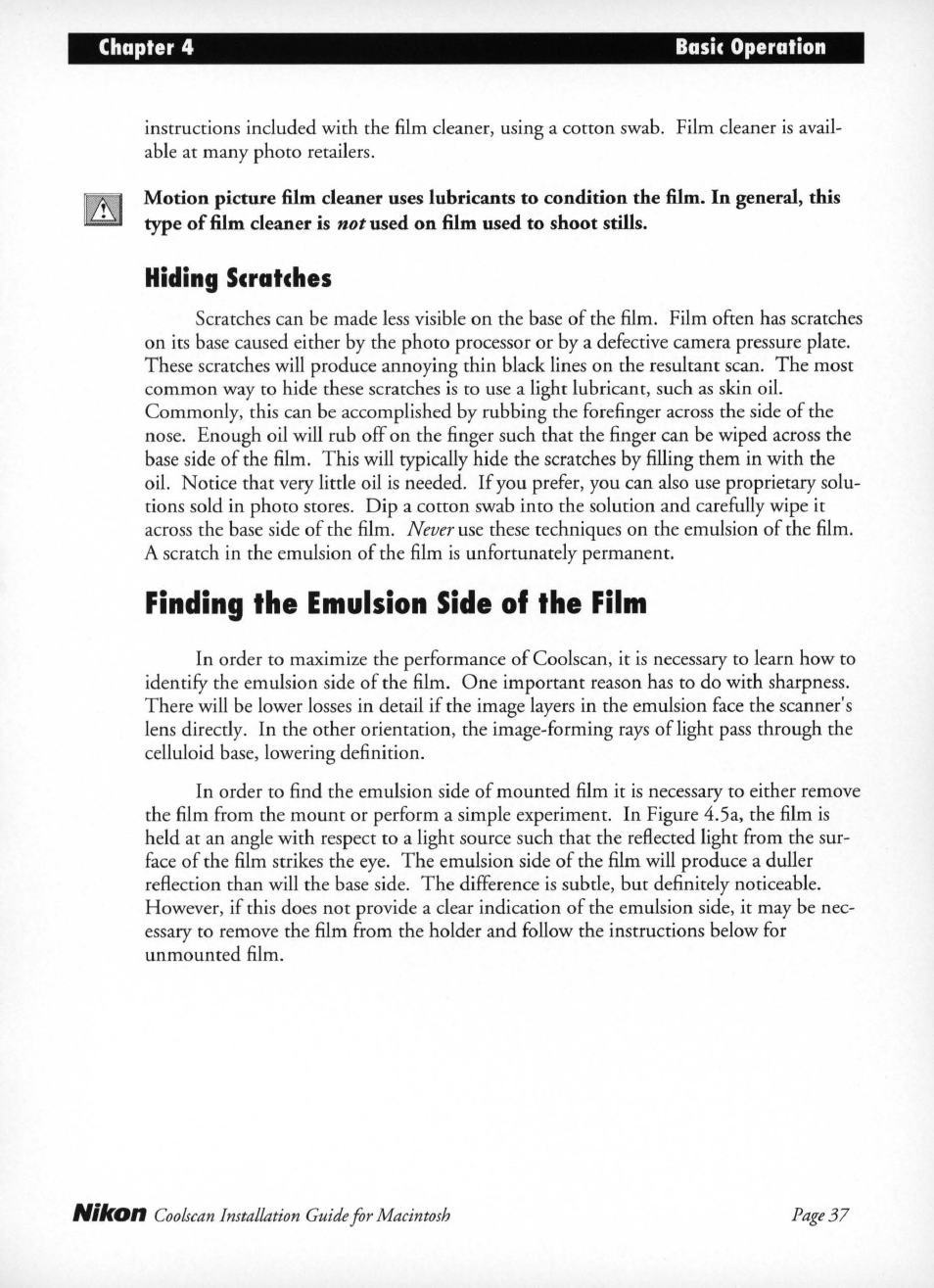 Hiding scratches, Finding the emulsion side of the film | Nikon LS-10 Installation Guide for Macintosh User Manual | Page 44 / 68