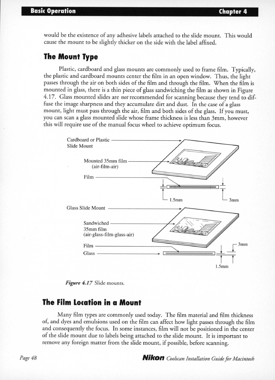 Basii operation, The mount type, The film location in a mount | Nikon LS-10 Installation Guide for Macintosh User Manual | Page 55 / 68
