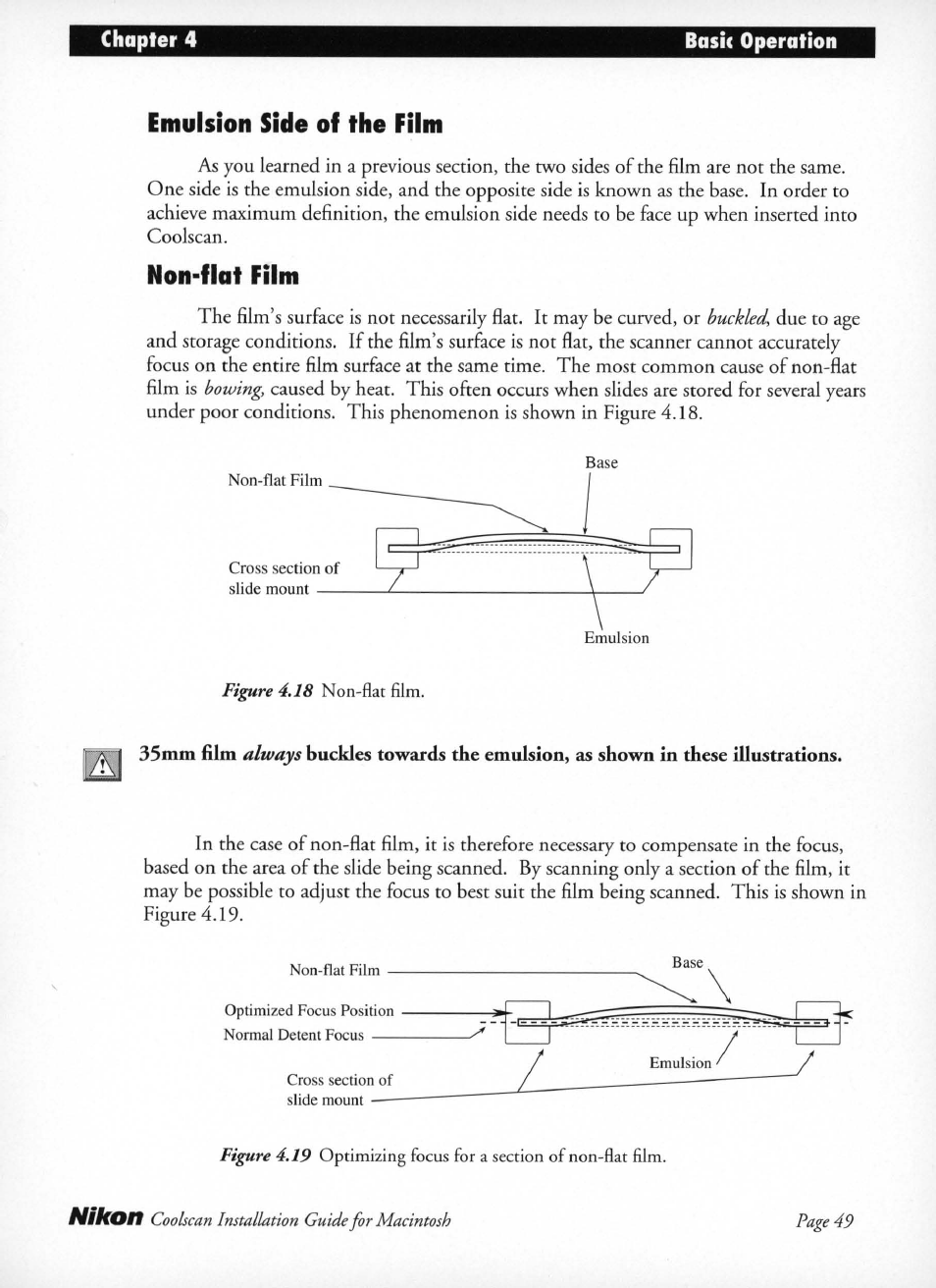 Emulsion side of the film, Non*flat film, Non-flat film | Nikon LS-10 Installation Guide for Macintosh User Manual | Page 56 / 68