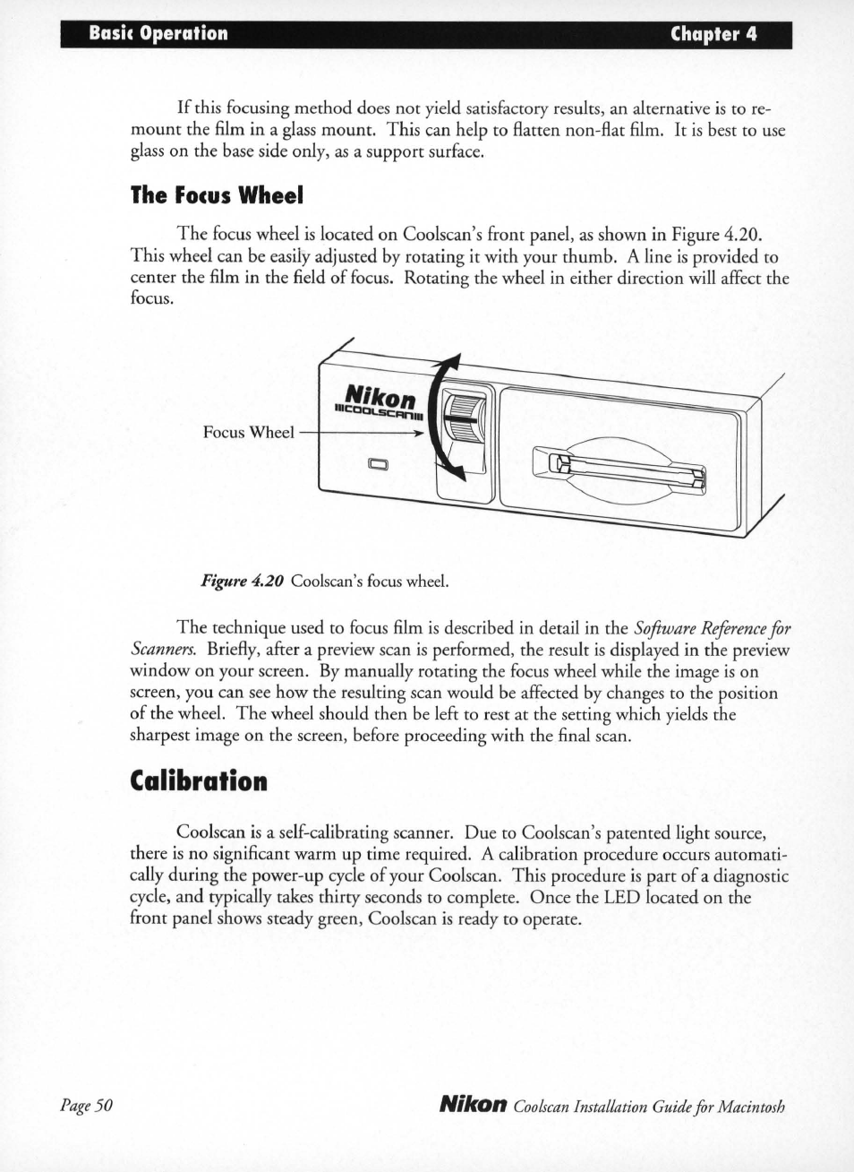 The focus wheel, Calibration | Nikon LS-10 Installation Guide for Macintosh User Manual | Page 57 / 68