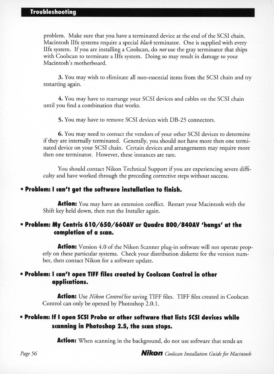 Completion of a scan, Applications, Scanning in photoshop 2.5, the scan stops | Nikon | Nikon LS-10 Installation Guide for Macintosh User Manual | Page 63 / 68