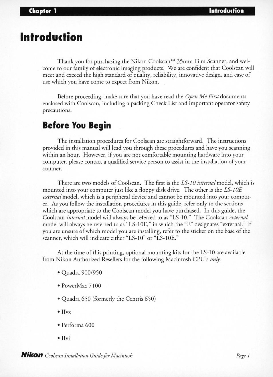Before you begin, Introduction | Nikon LS-10 Installation Guide for Macintosh User Manual | Page 8 / 68