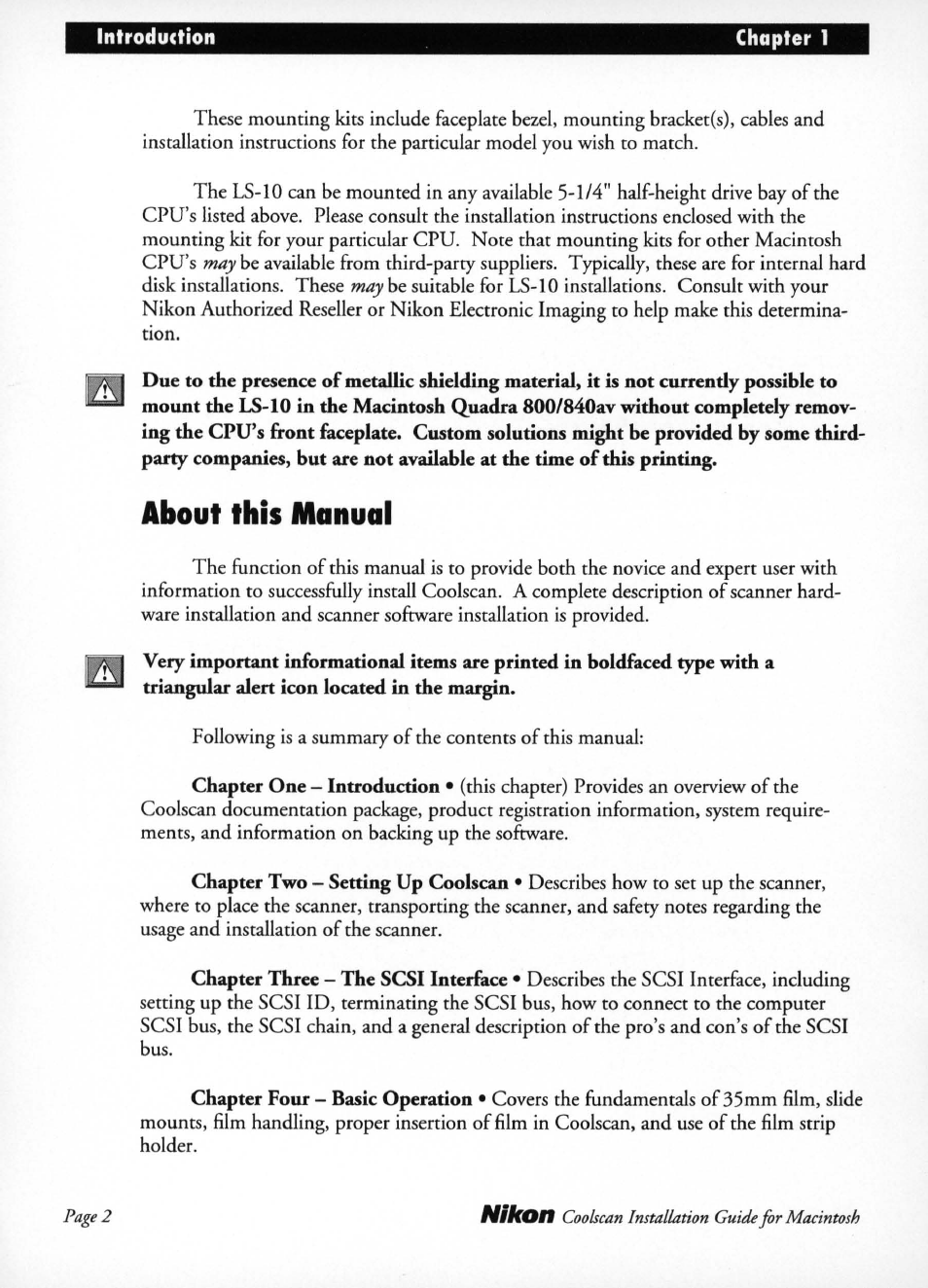 About this manual | Nikon LS-10 Installation Guide for Macintosh User Manual | Page 9 / 68