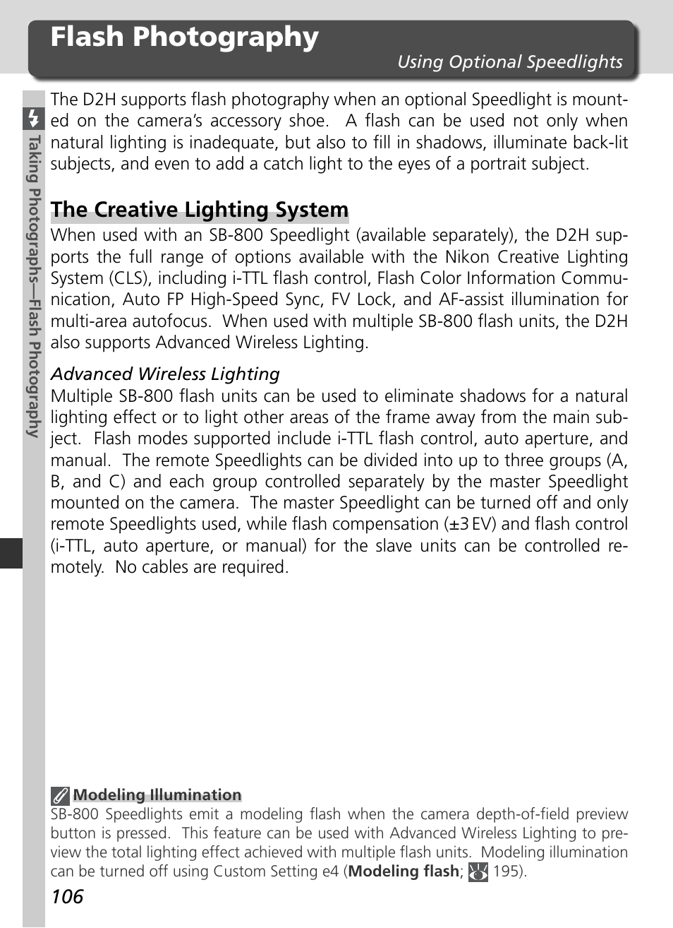 Flash photography, The creative lighting system | Nikon D2H User Manual | Page 118 / 264