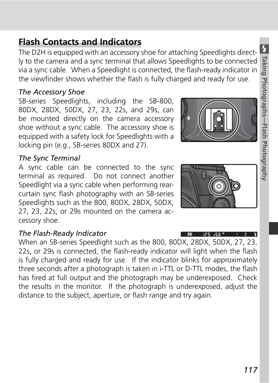 Flash contacts and indicators | Nikon D2H User Manual | Page 129 / 264