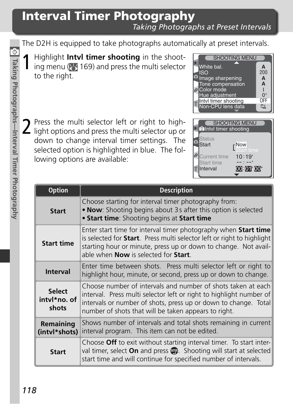 Interval timer photography | Nikon D2H User Manual | Page 130 / 264