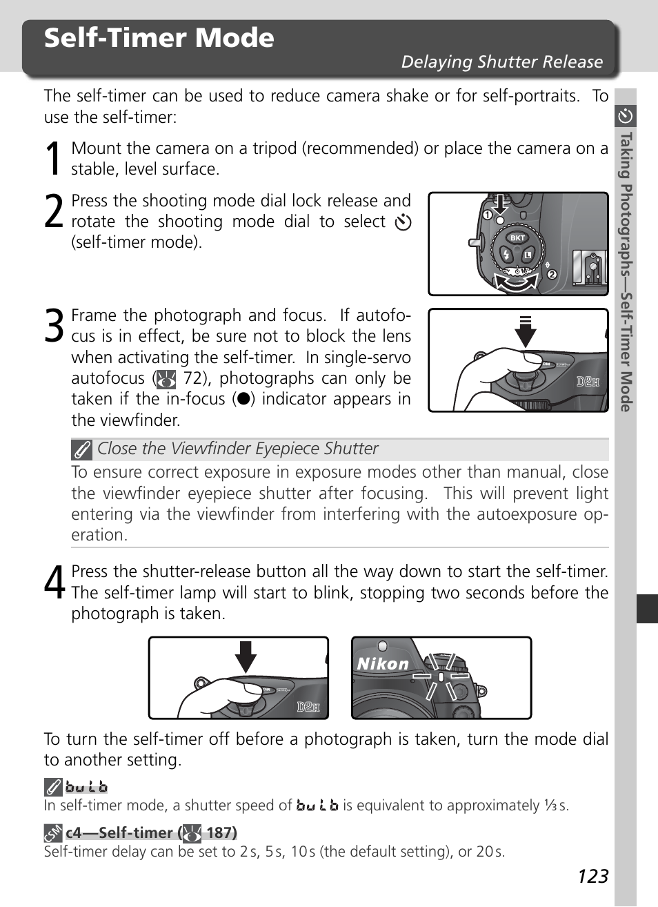 Self-timer mode | Nikon D2H User Manual | Page 135 / 264