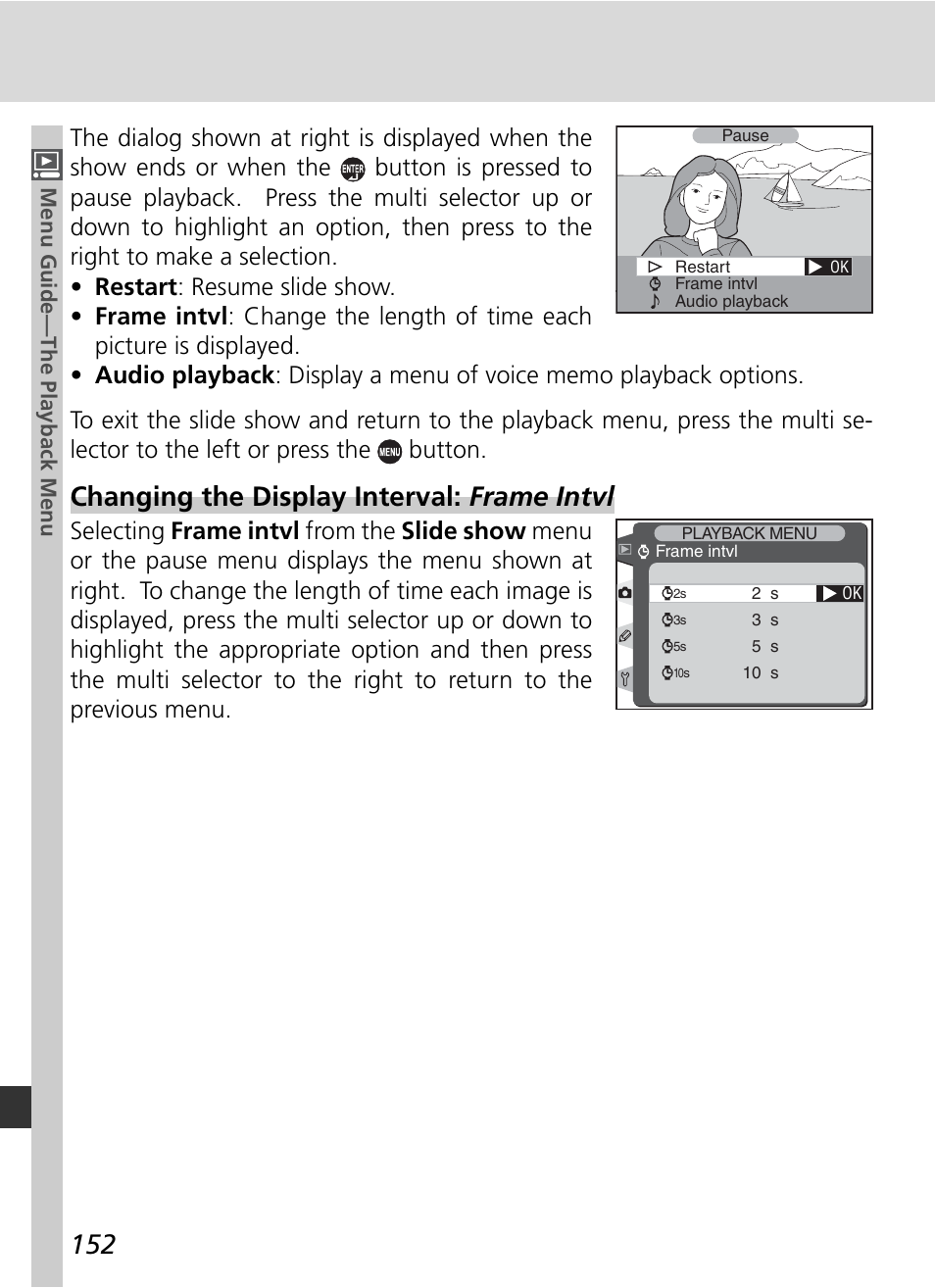 Changing the display interval: frame intvl | Nikon D2H User Manual | Page 164 / 264