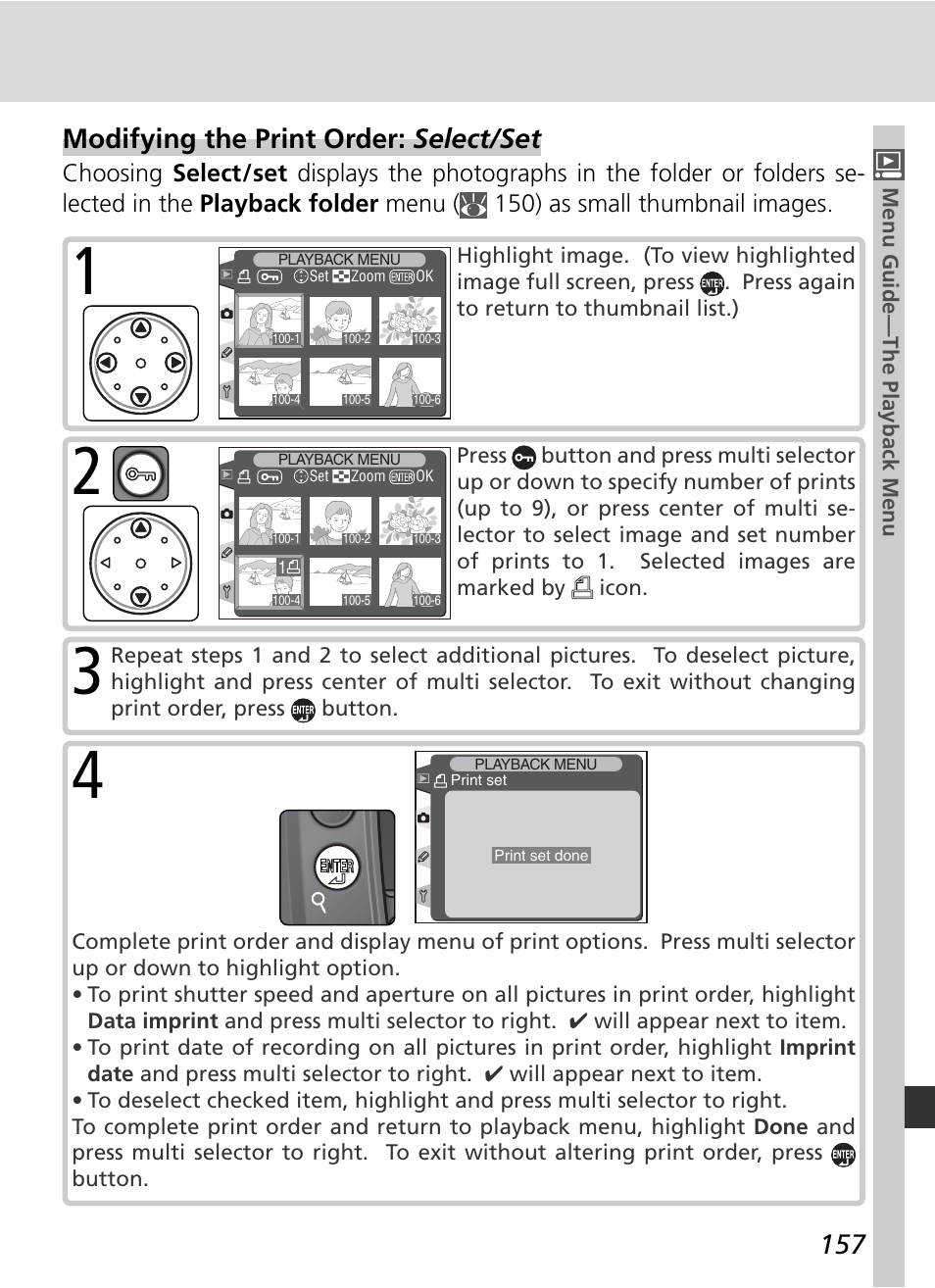 Modifying the print order: select / set | Nikon D2H User Manual | Page 169 / 264