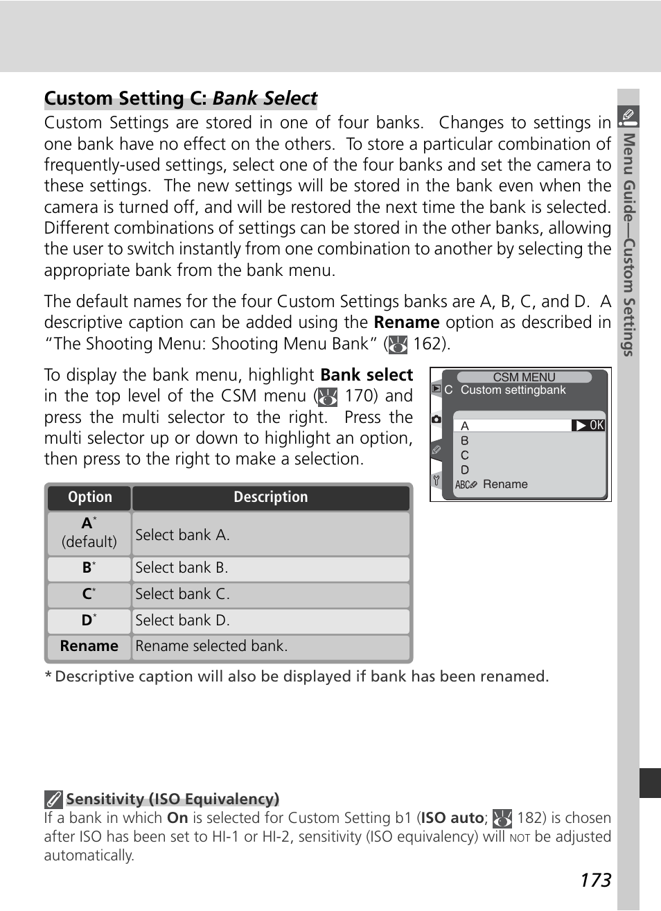 Custom setting c: bank select | Nikon D2H User Manual | Page 185 / 264