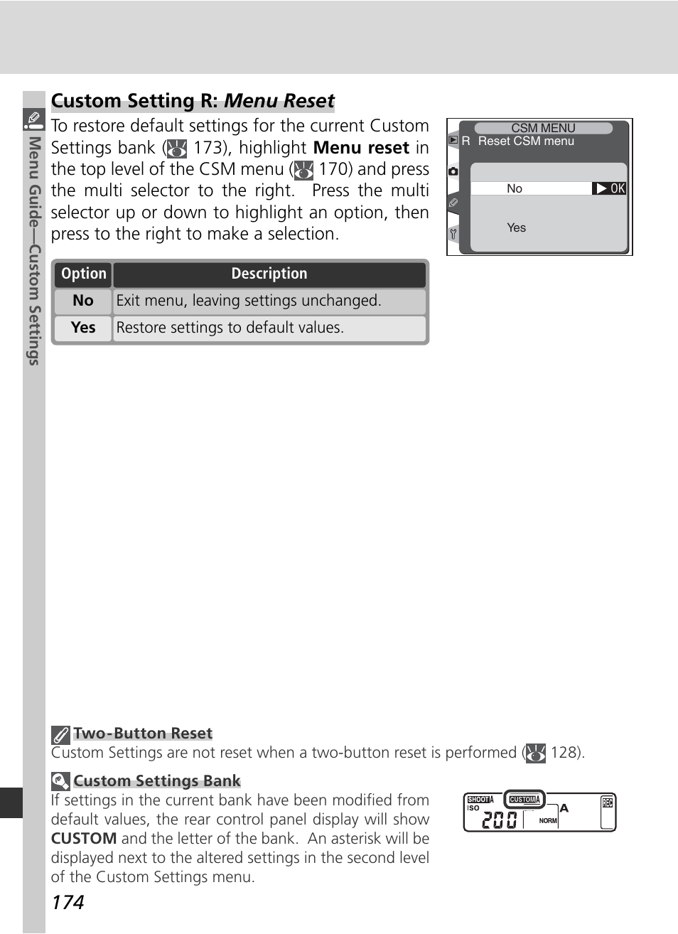 Custom setting r: menu reset | Nikon D2H User Manual | Page 186 / 264
