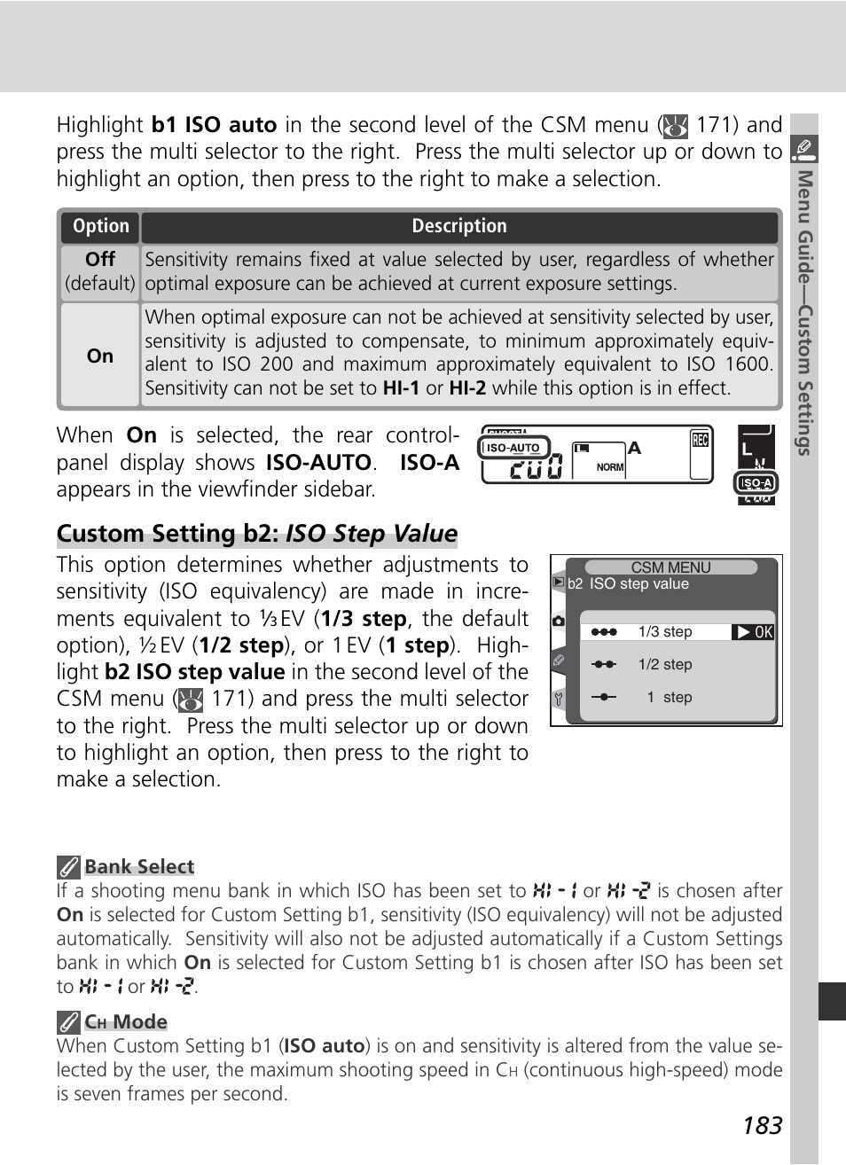 Custom setting b2: iso step value | Nikon D2H User Manual | Page 195 / 264