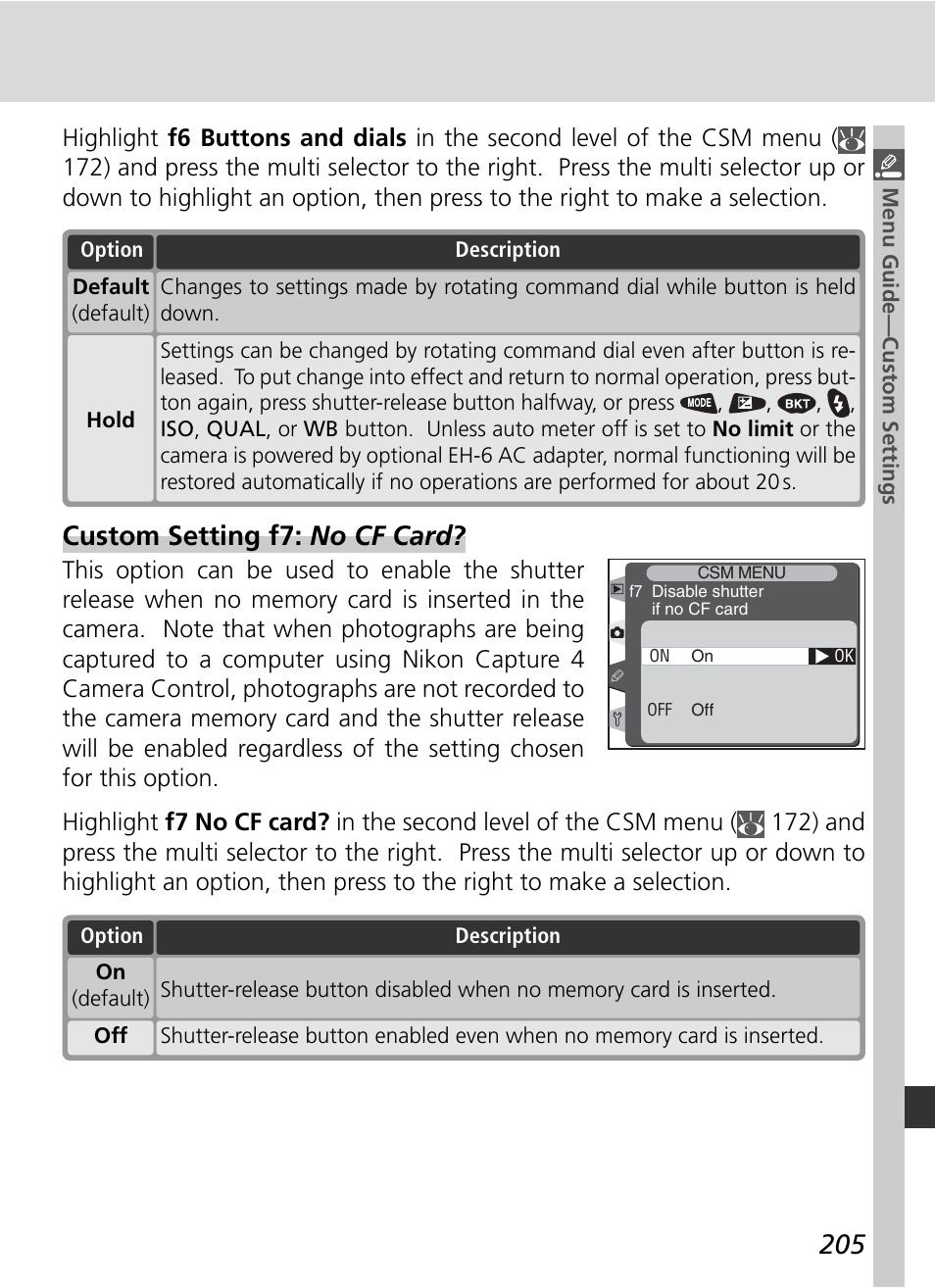 Custom setting f7: no cf card | Nikon D2H User Manual | Page 217 / 264