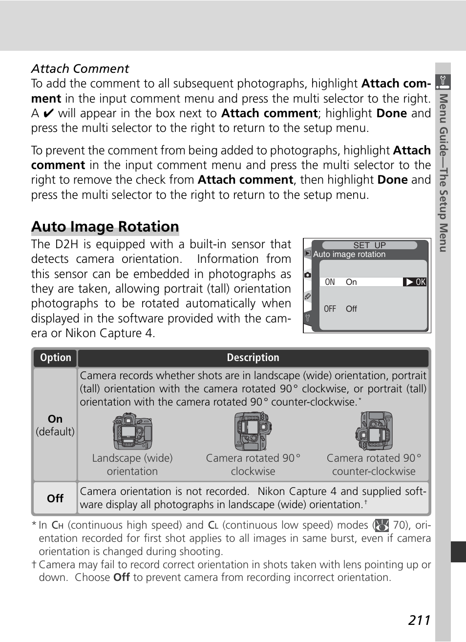 Auto image rotation | Nikon D2H User Manual | Page 223 / 264