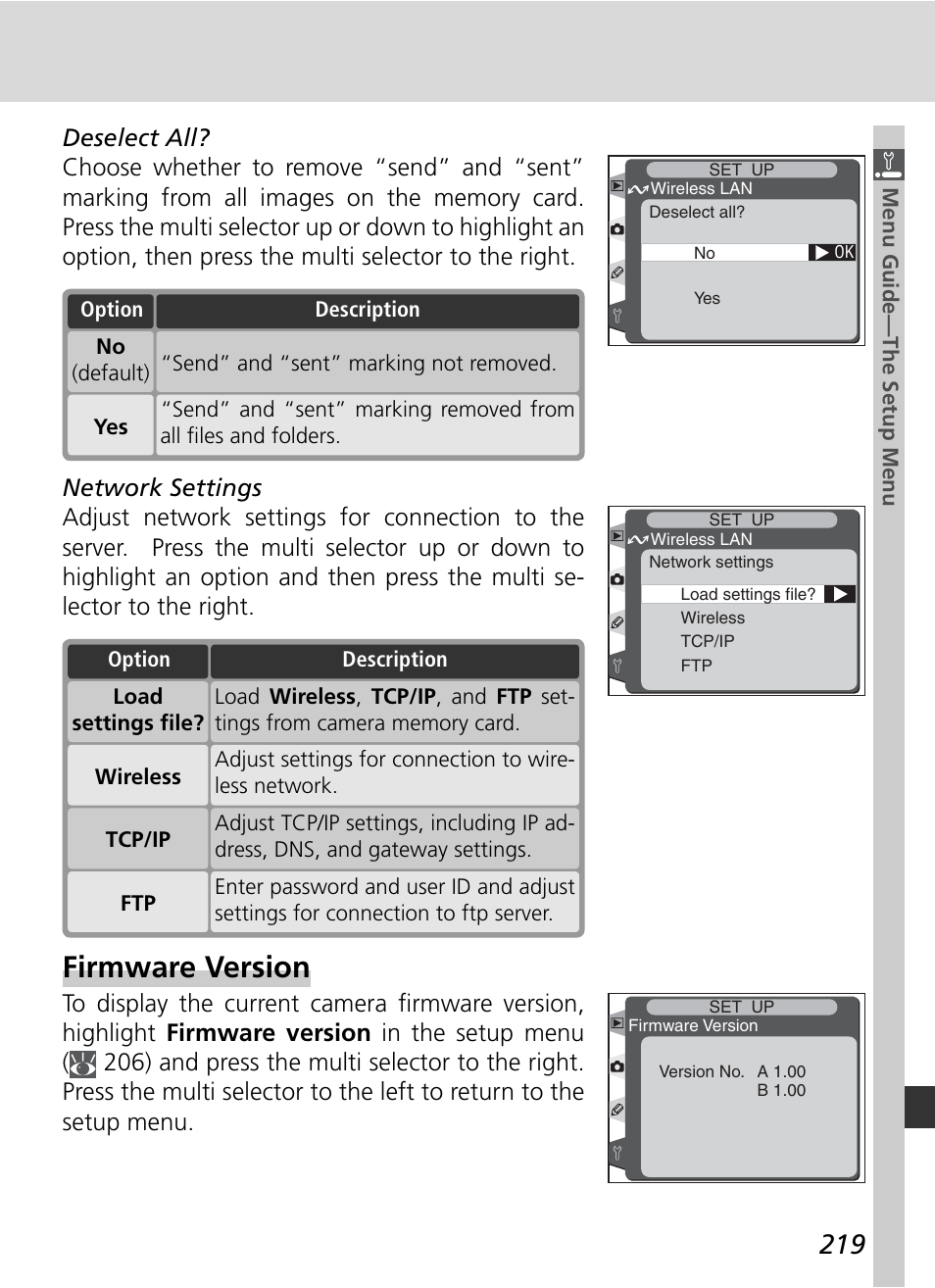 Firmware version | Nikon D2H User Manual | Page 231 / 264