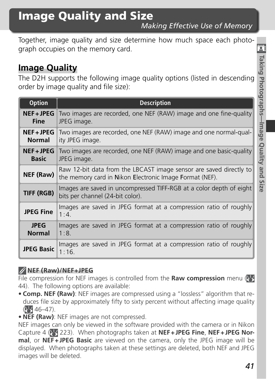 Image quality and size, Image quality | Nikon D2H User Manual | Page 53 / 264