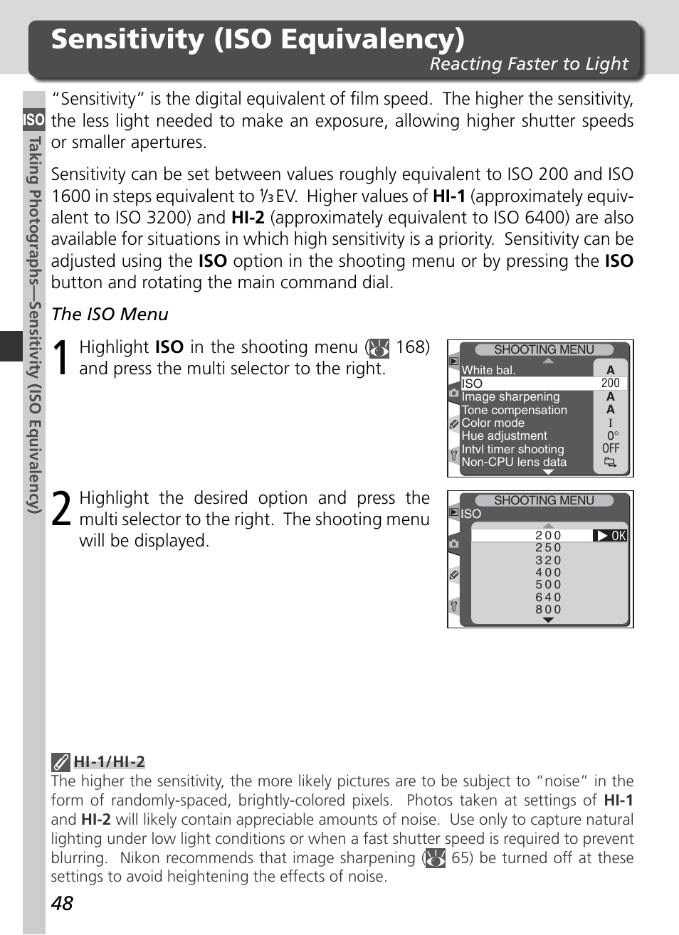 Sensitivity (iso equivalency) | Nikon D2H User Manual | Page 60 / 264