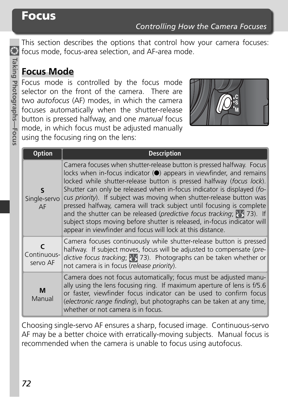 Focus, Focus mode | Nikon D2H User Manual | Page 84 / 264