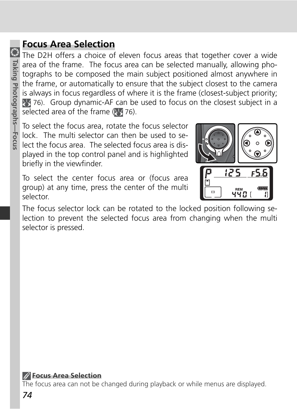 Focus area selection | Nikon D2H User Manual | Page 86 / 264