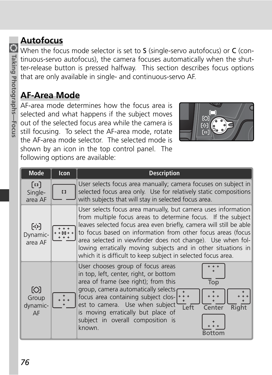 Autofocus, Af-area mode | Nikon D2H User Manual | Page 88 / 264