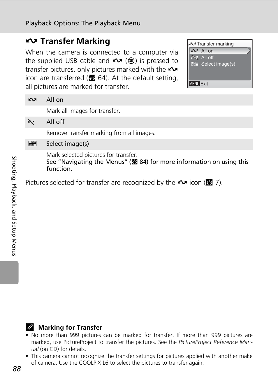 E transfer marking, C 88), Etransfer marking | Nikon L6 User Manual | Page 100 / 140
