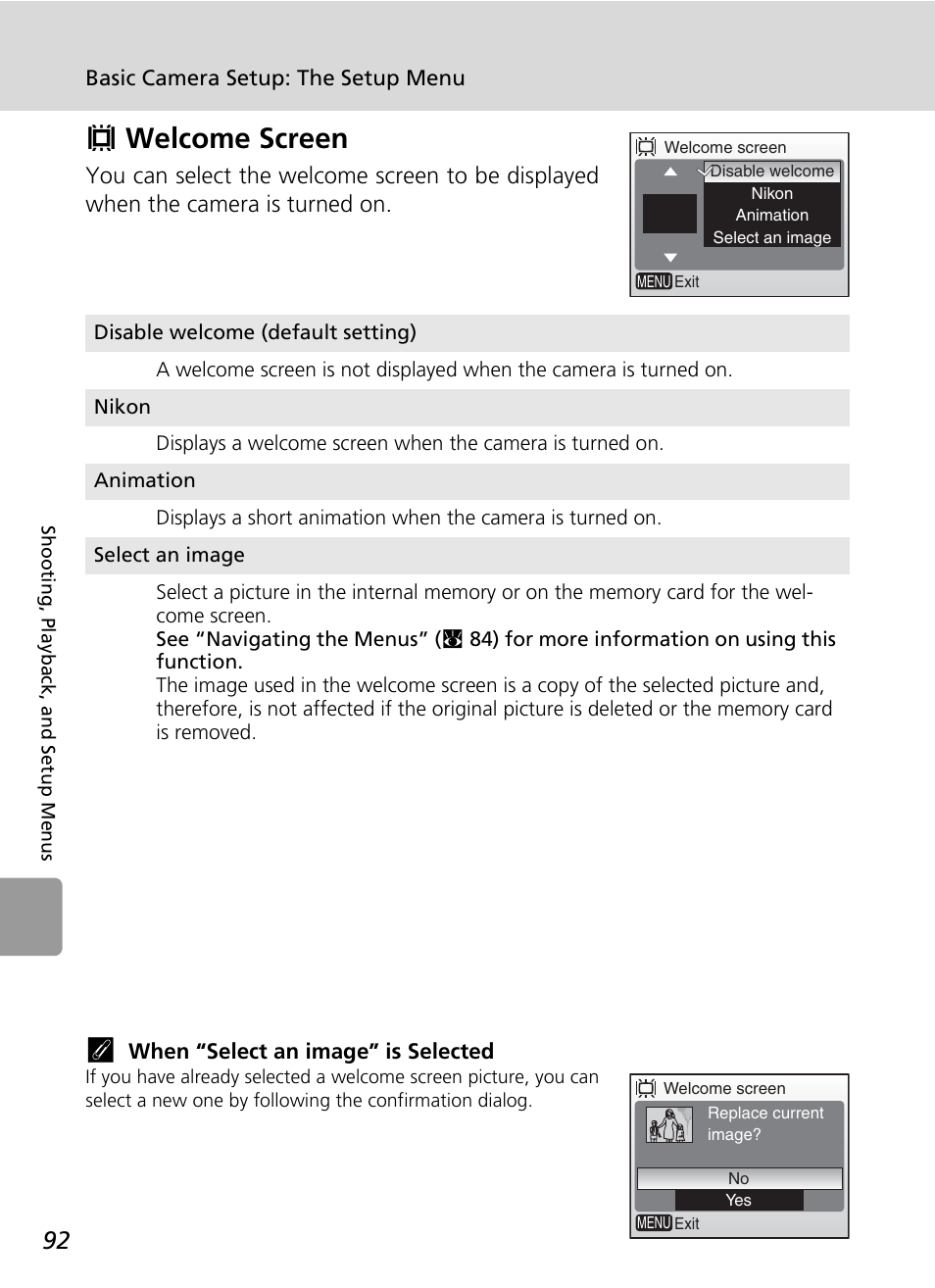 V welcome screen, Welc, C 92) | Vwelcome screen | Nikon L6 User Manual | Page 104 / 140
