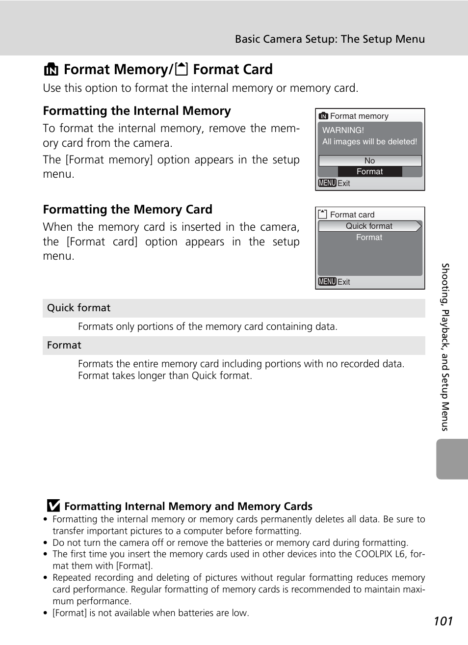 M format memory/o format card | Nikon L6 User Manual | Page 113 / 140