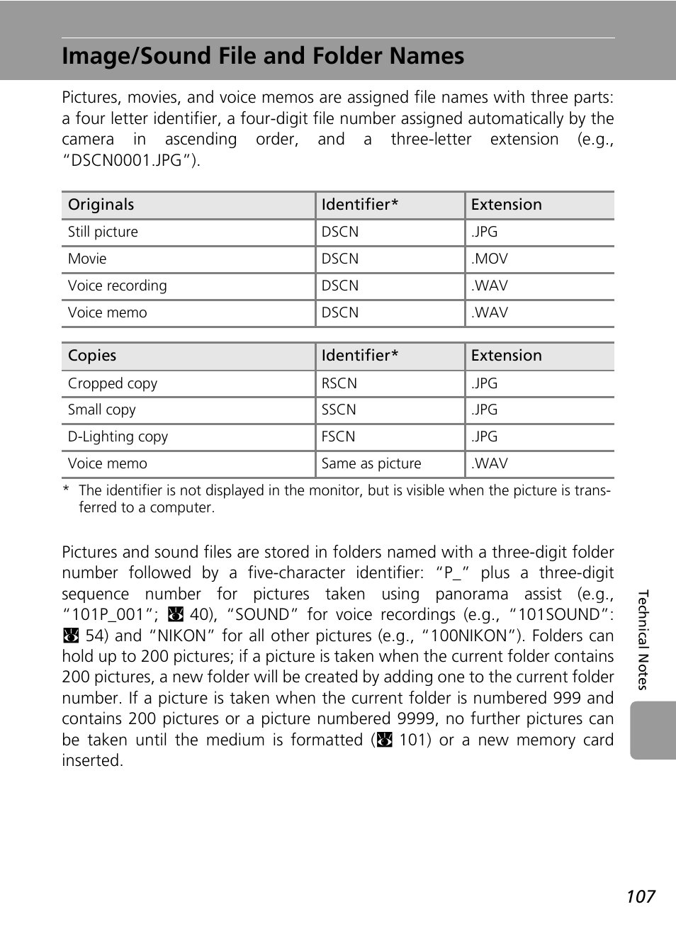 Image/sound file and folder names, R (c 107) from | Nikon L6 User Manual | Page 119 / 140