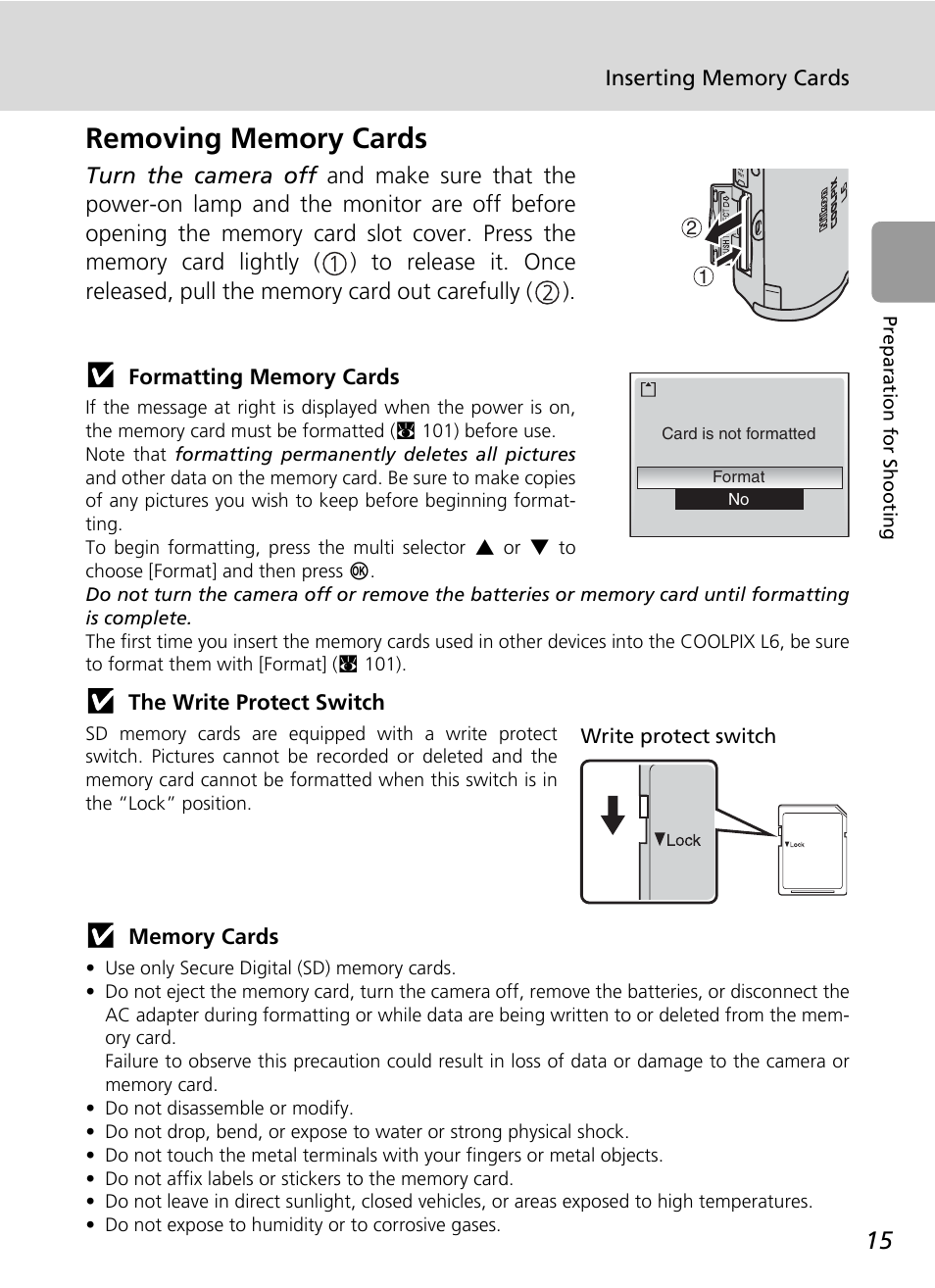 Removing memory cards | Nikon L6 User Manual | Page 27 / 140