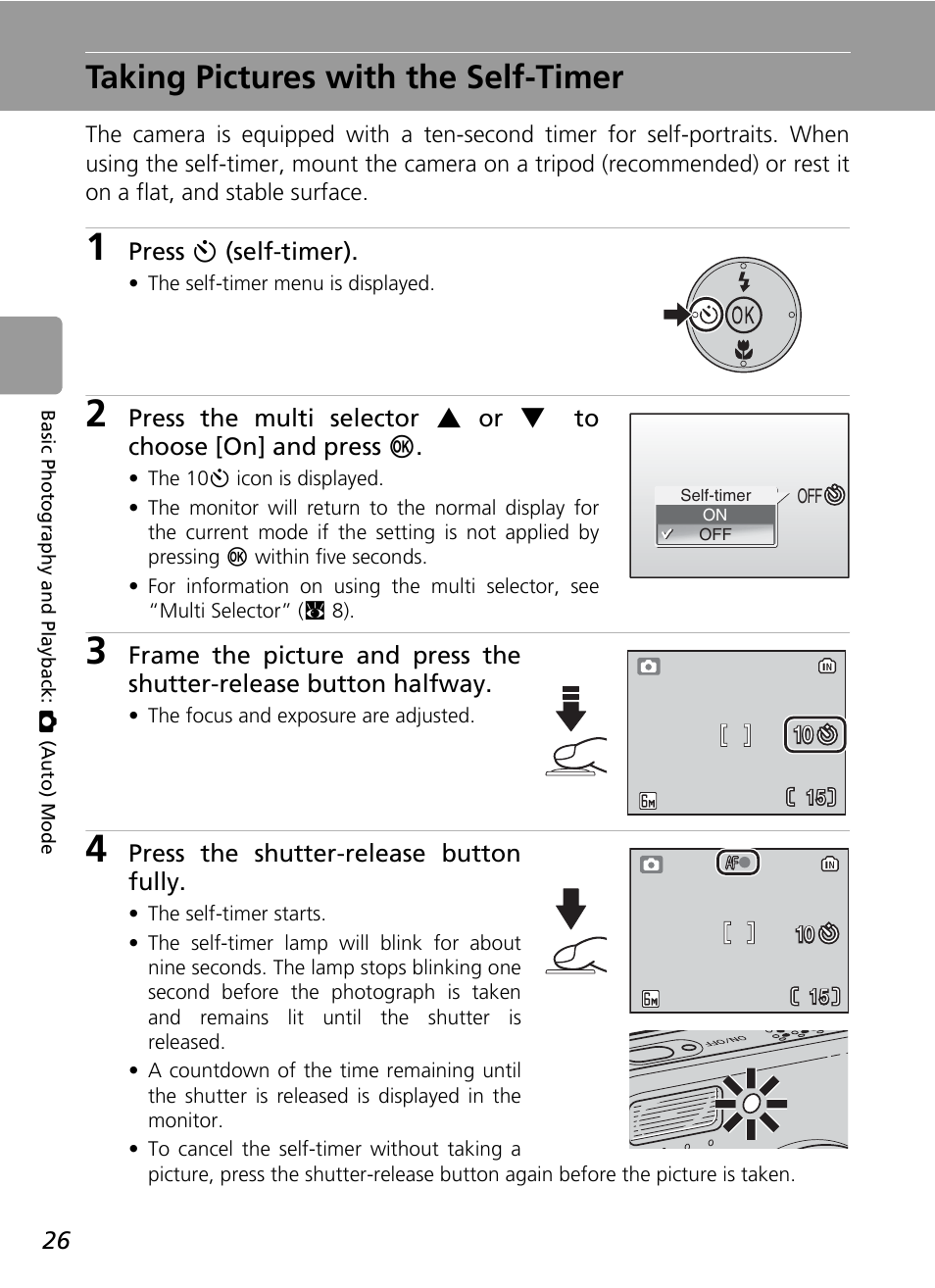 Taking pictures with the self-timer, C 26), C 26 | Nikon L6 User Manual | Page 38 / 140