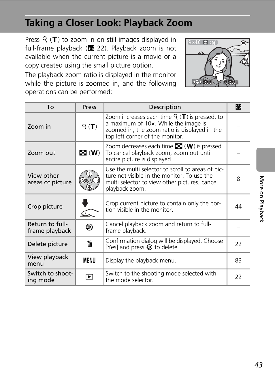 Taking a closer look: playback zoom, C 43 | Nikon L6 User Manual | Page 55 / 140