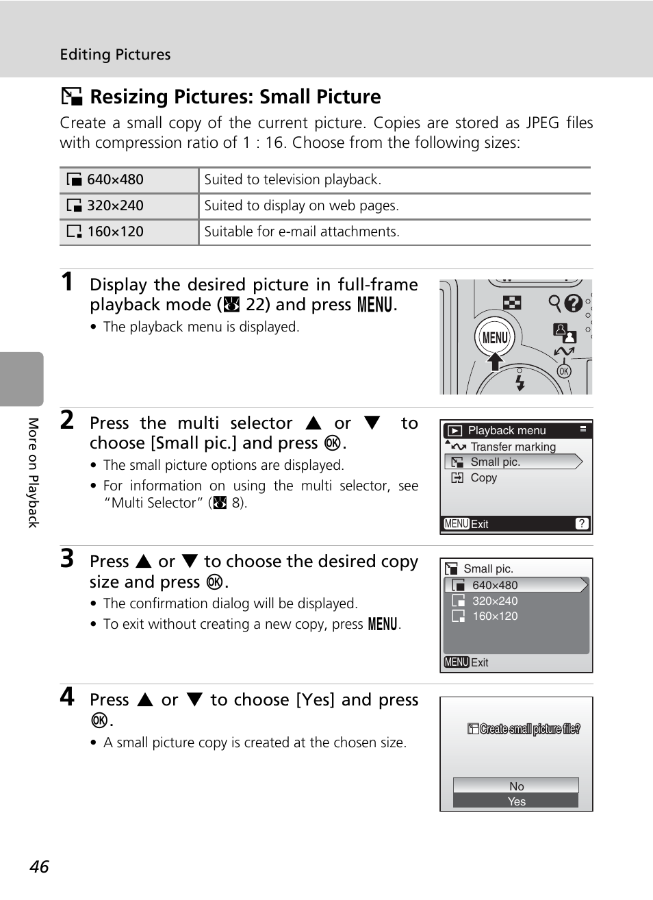 H resizing pictures: small picture, Hresizing pictures: small picture | Nikon L6 User Manual | Page 58 / 140