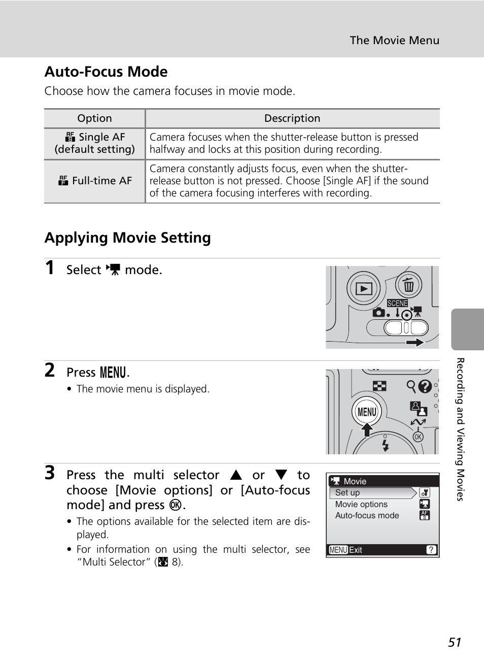 Auto-focus mode, Applying movie setting, Auto-focus mode applying movie setting | Nikon L6 User Manual | Page 63 / 140