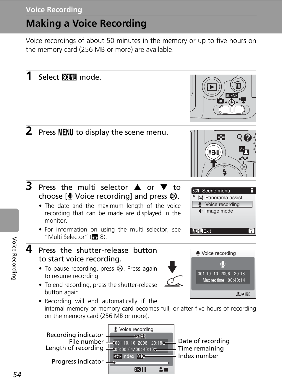 Voice recording, Making a voice recording | Nikon L6 User Manual | Page 66 / 140