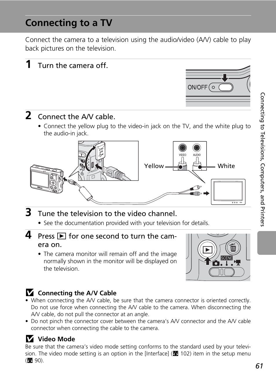 Connecting to a tv, C 61, G to a tv ( c 61) | Nikon L6 User Manual | Page 73 / 140