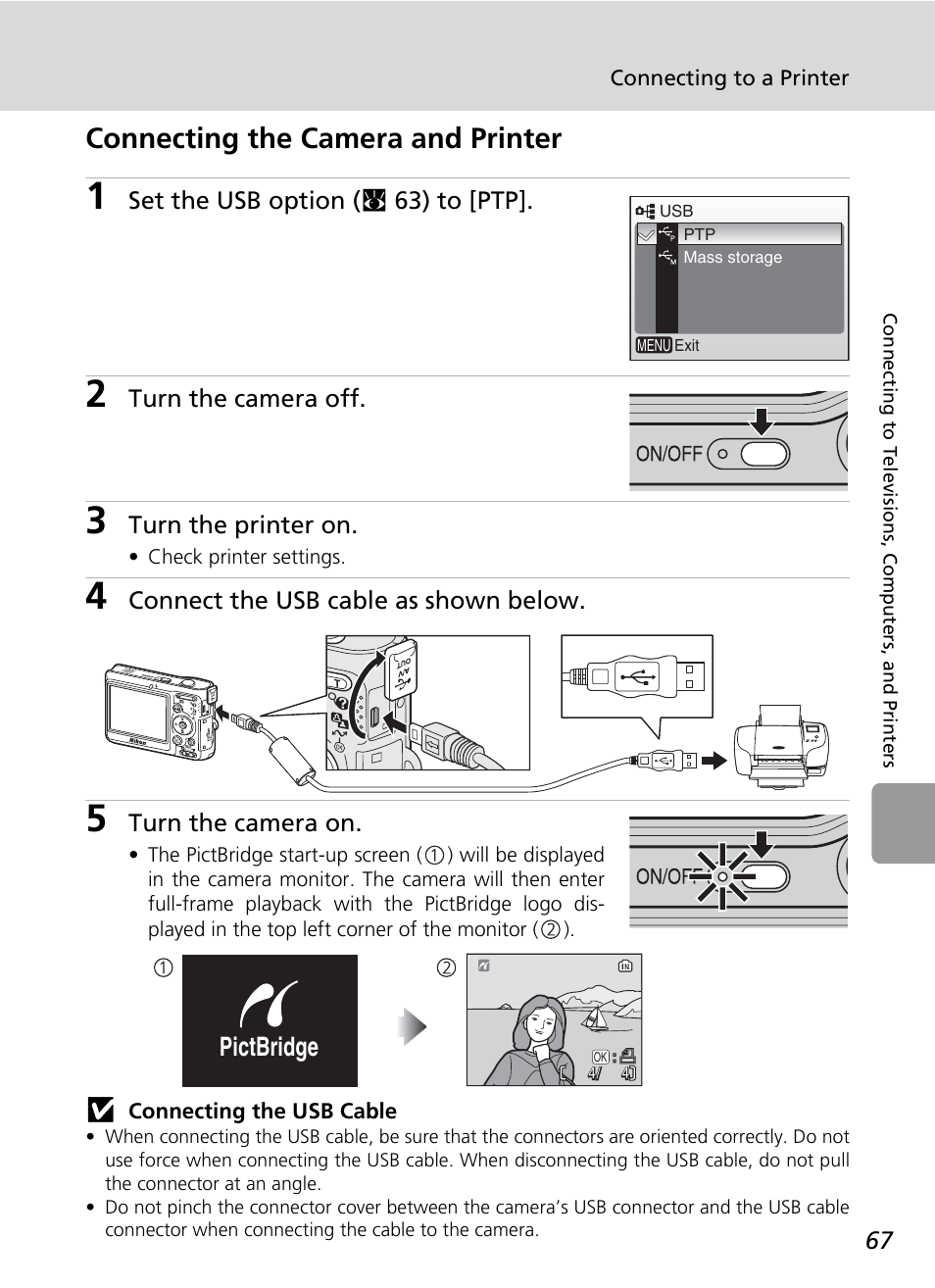 Connecting the camera and printer, C 67), Pictbridge | Nikon L6 User Manual | Page 79 / 140
