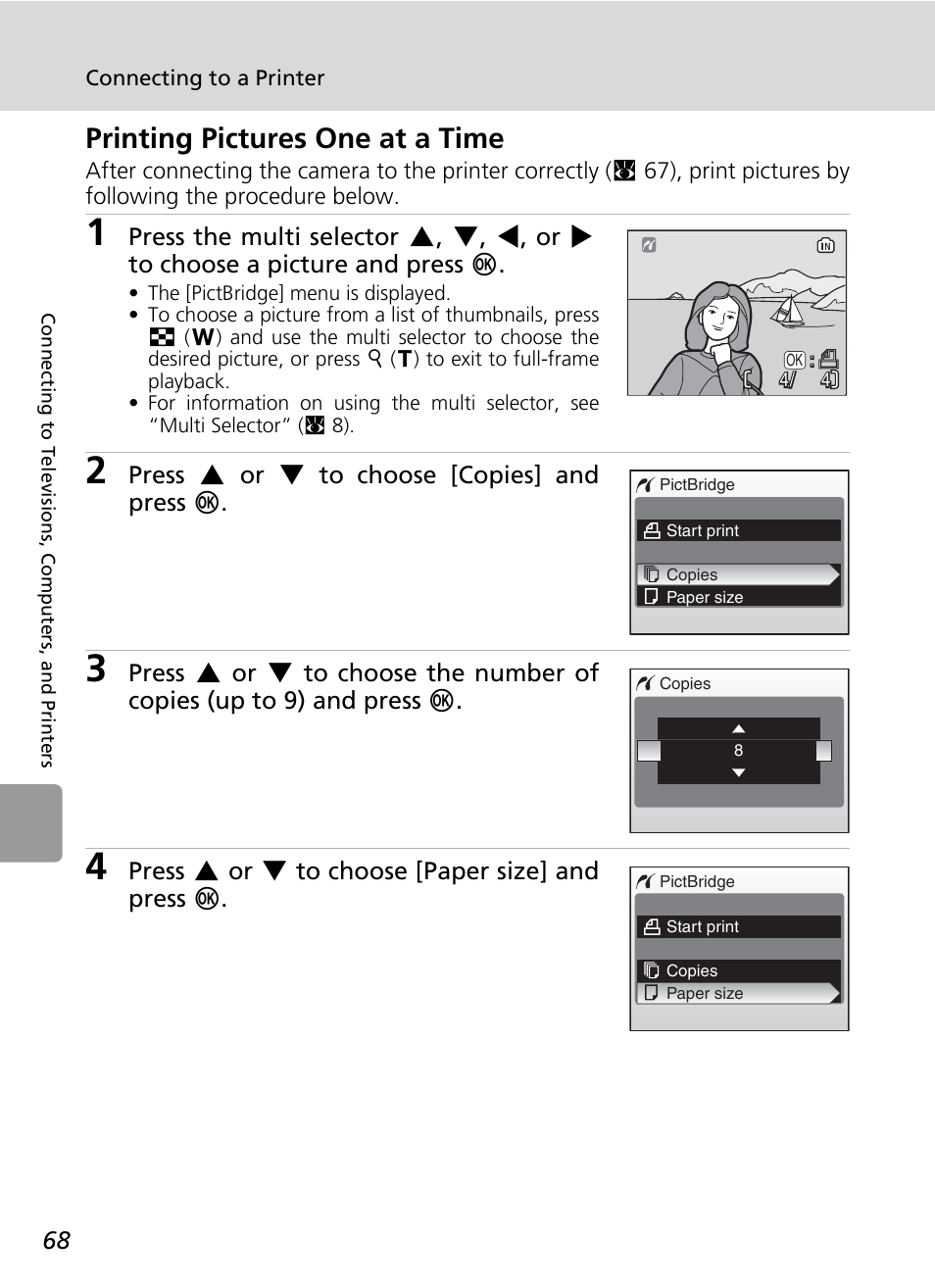 Printing pictures one at a time, C 68) | Nikon L6 User Manual | Page 80 / 140