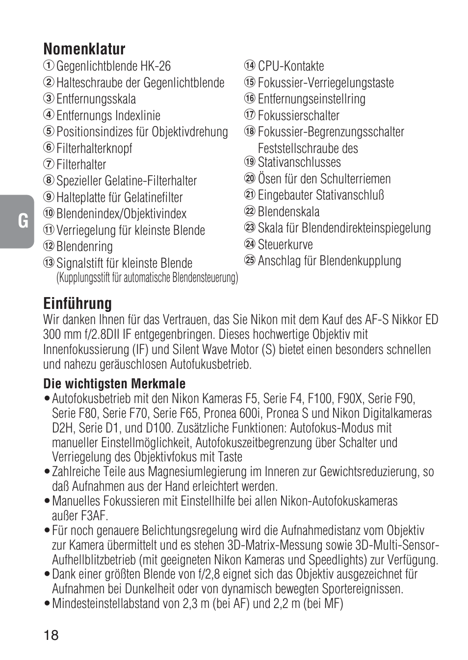 Nikon AF-S 300mm f-2.8D IF-ED II User Manual | Page 18 / 56