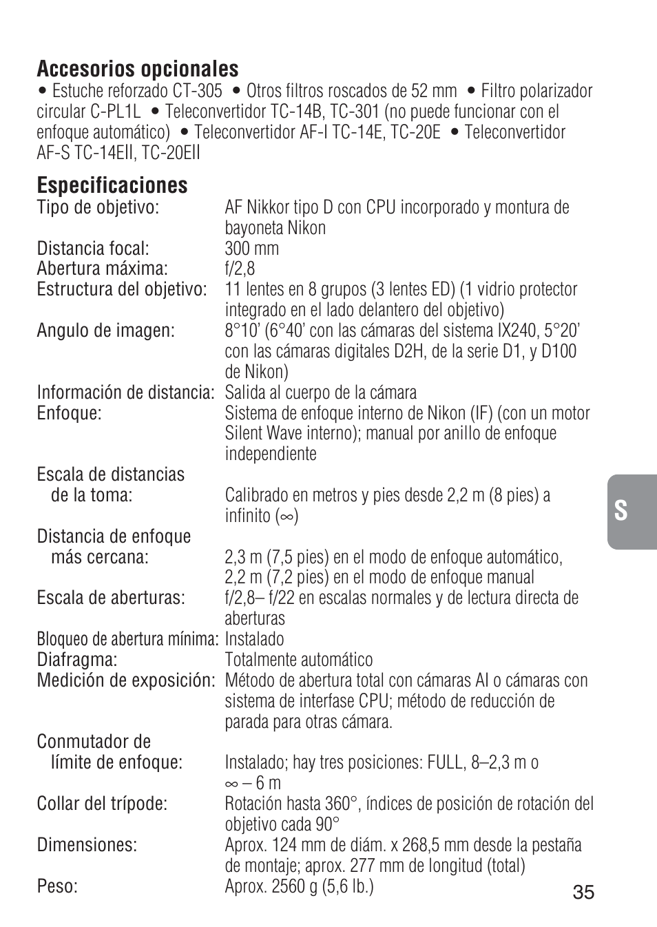 Nikon AF-S 300mm f-2.8D IF-ED II User Manual | Page 35 / 56