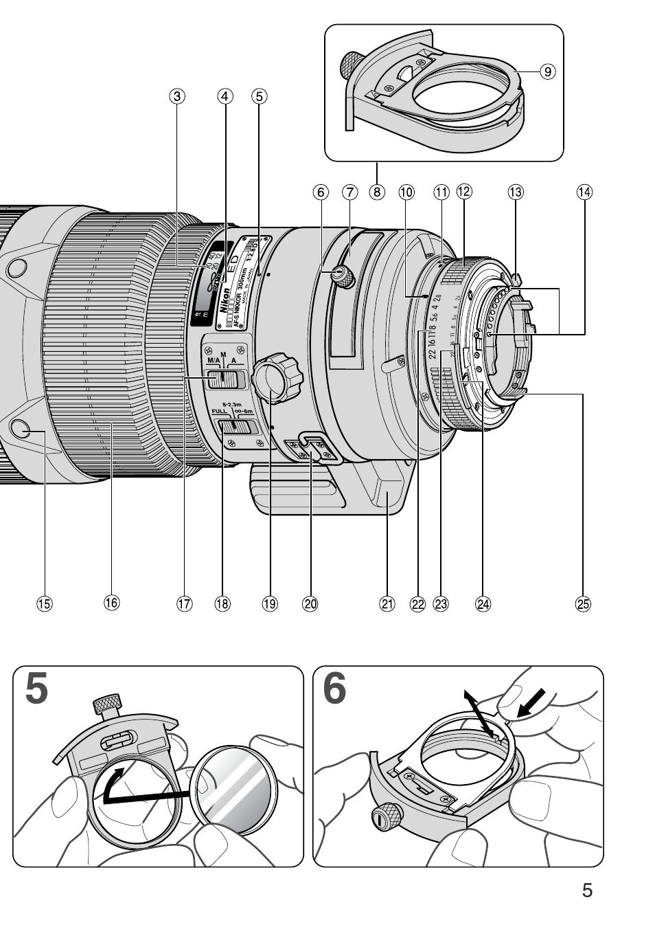 Nikon AF-S 300mm f-2.8D IF-ED II User Manual | Page 5 / 56