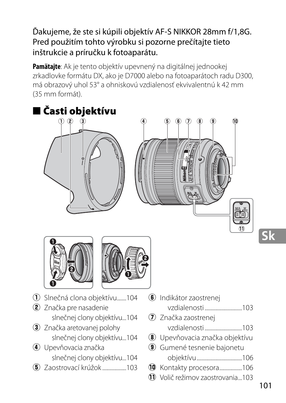 Časti objektívu | Nikon AF-S 28mm f-1.8G User Manual | Page 101 / 176