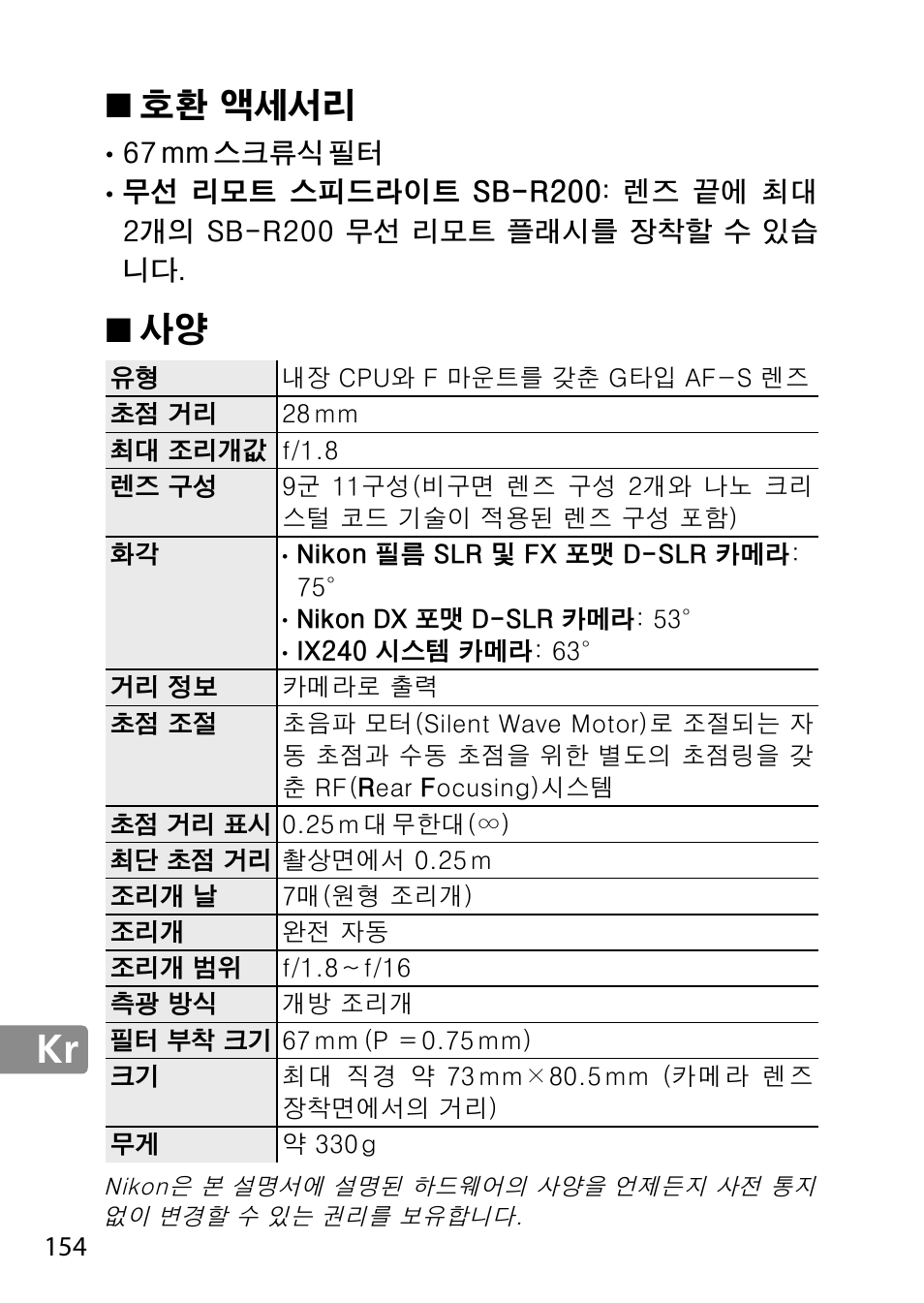 호환 액세서리 | Nikon AF-S 28mm f-1.8G User Manual | Page 154 / 176